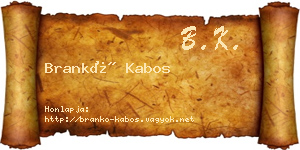 Brankó Kabos névjegykártya